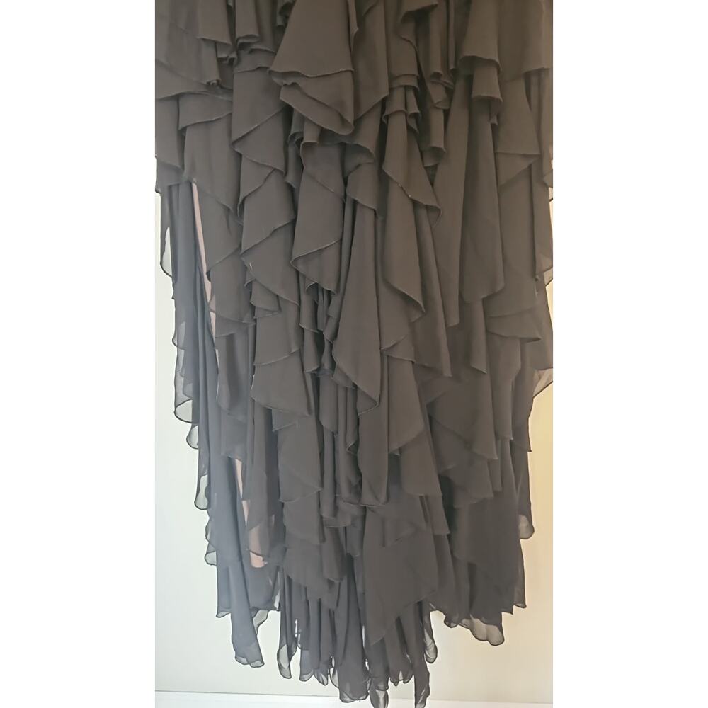 Muse by Marchesa Dahlia Black Strapless Chiffon Ruffle A-Line Gown - Picture 4 of 5